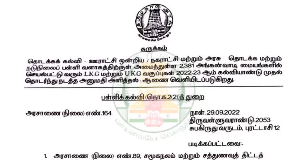 Tamil Nadu LKG and UKG 2387 Anganwadi Teacher Job Notification