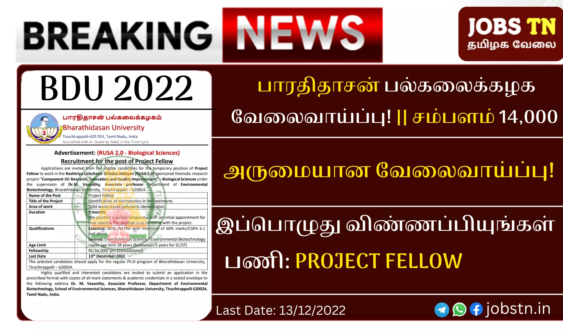 Bharathidasan university job offers 2022
