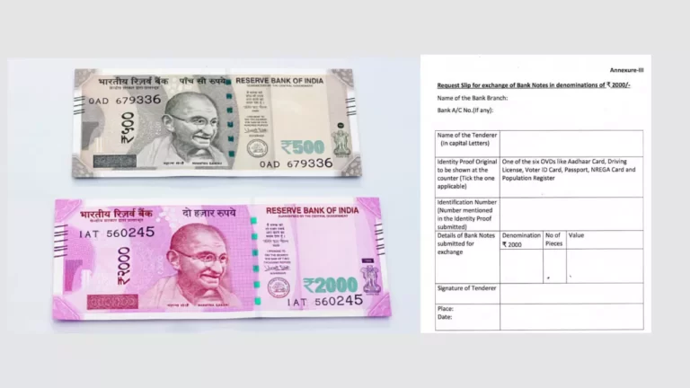 Application for Request Slip For Exchange Of Bank notes In Denomination Of 2000