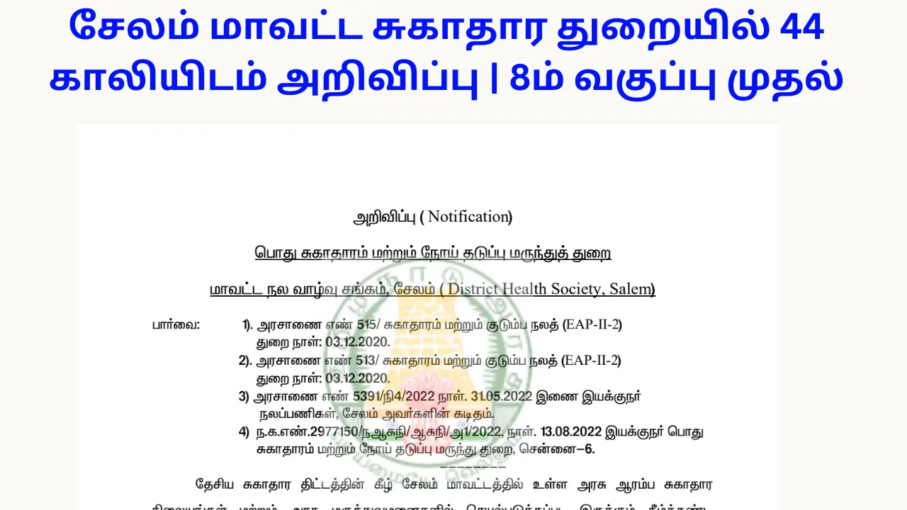 Application for Contract Basis Posts in SALEM District Health Society 2023