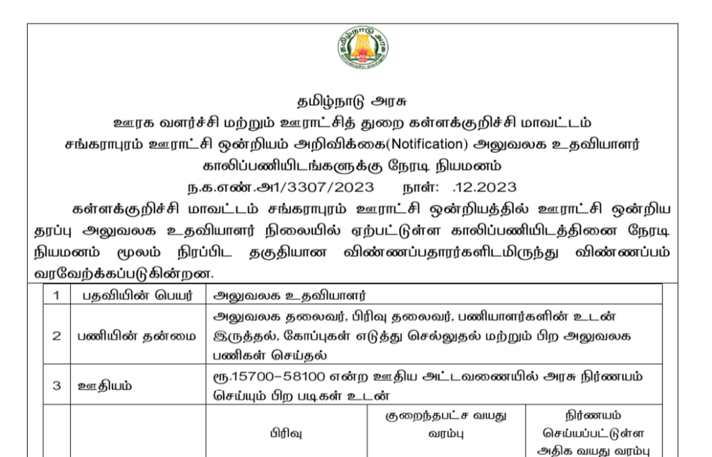 Recruitment of Office Assistant in Local Bodies Sector