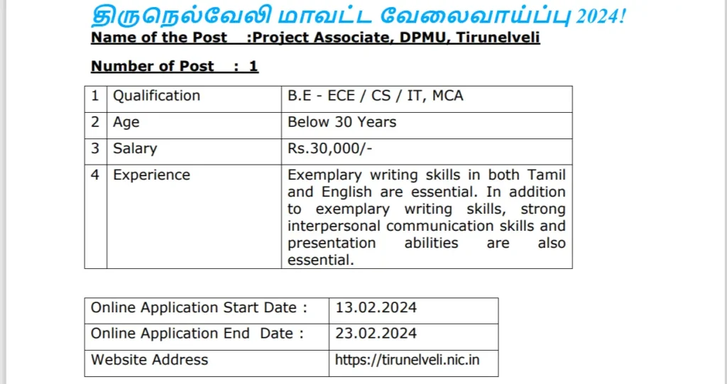 Tirunelveli District Jobs 2024