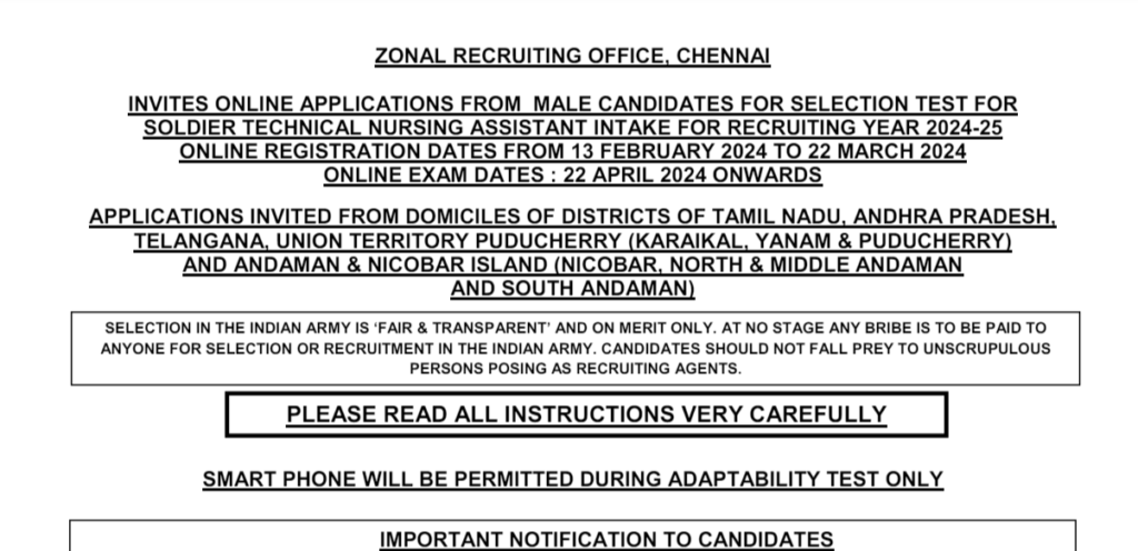Male Candidates for Selection Test for Soldier Technical Nursing Assistant