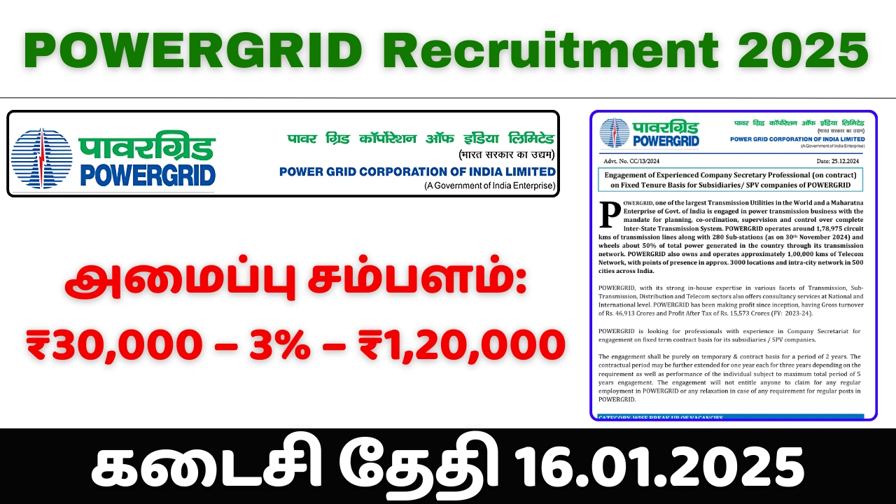 POWERGRID செயலாளர் வேலைவாய்ப்பு 2025