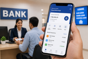 Banking app and professional office setting JobsTN.in